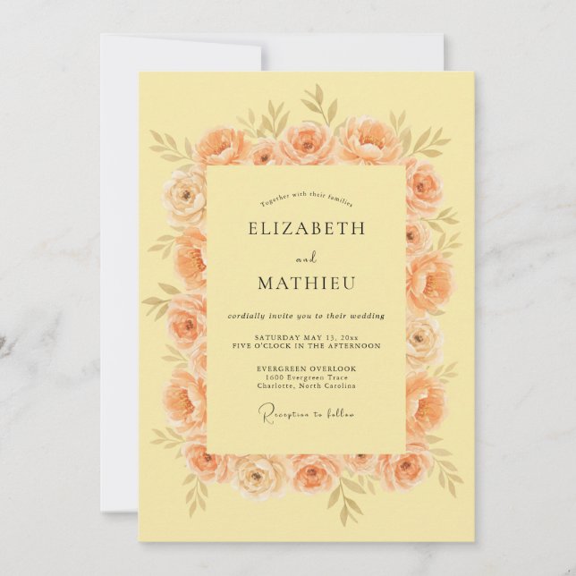 Invitation Mariage Fleur de Corail et Pêche (Devant)
