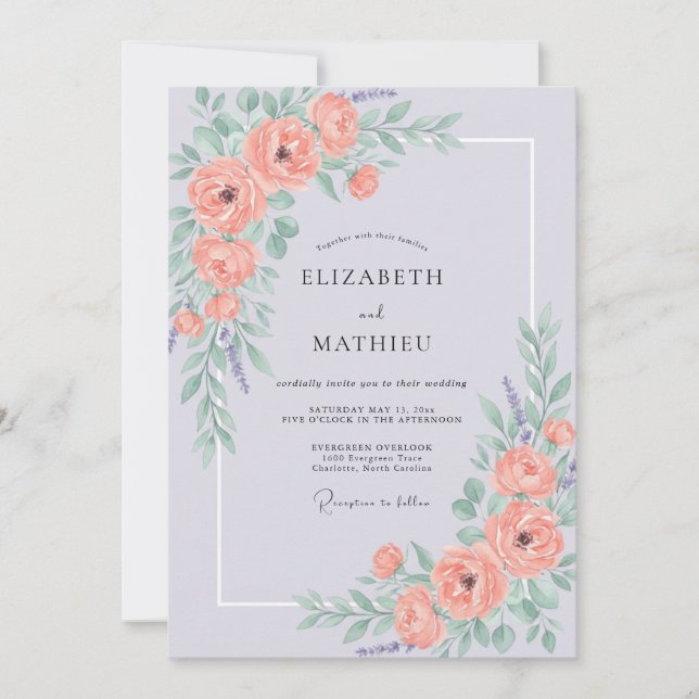 Invitation Mariage Fleur de Corail Impressionniste (Devant)