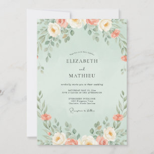Invitation Mariage Fleur de Corail Menthe