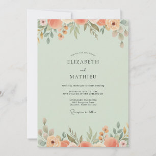 Invitation Mariage Fleur de Corail Menthe Pâle