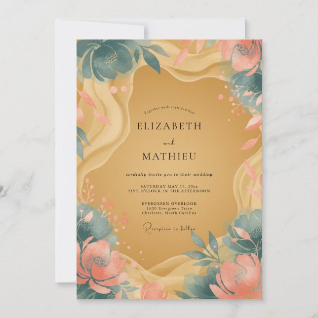 Invitation Mariage Fleur de Corail Ocre (Devant)