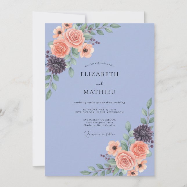 Invitation Mariage Fleur de Corail Pervenche (Devant)