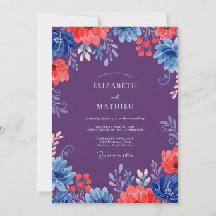 Invitation Mariage Fleur de Corail Rouge Baies de Prunier