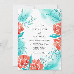 Invitation Mariage Fleur de Corail Sarcelle