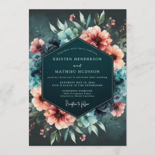 Invitation Mariage Fleur de Corail Sombre de Nuit