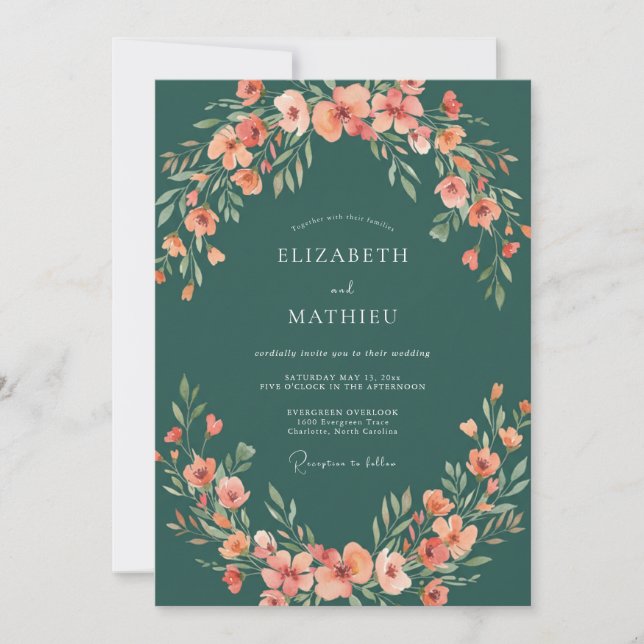 Invitation Mariage Fleur de Corail Sombre de Teal (Devant)