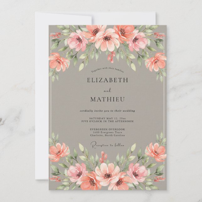 Invitation Mariage Fleur de Corail Taupe (Devant)