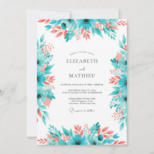 Invitation Mariage Fleur de Corail Turquoise