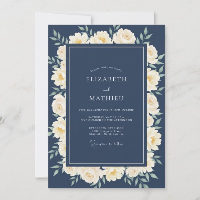 Invitation Mariage Fleur de Crème à l'Encre (Devant)