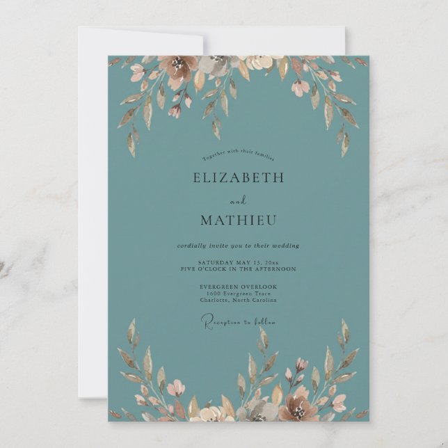 Invitation Mariage Fleur de Crème d'Ardoise (Devant)