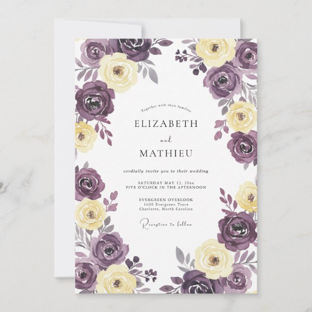 Invitation Mariage Fleur de Crème de Prune (Devant)