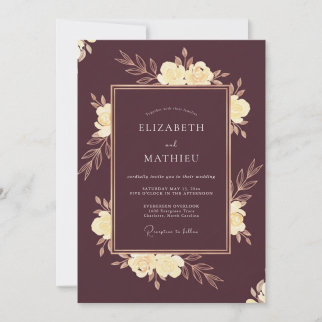 Invitation Mariage Fleur de Crème de Prune (Devant)