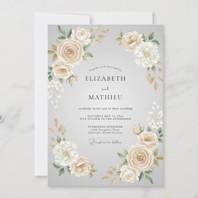 Invitation Mariage Fleur de Crème d'Ivoire (Devant)