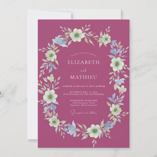 Invitation Mariage Fleur de Crème Magenta (Devant)