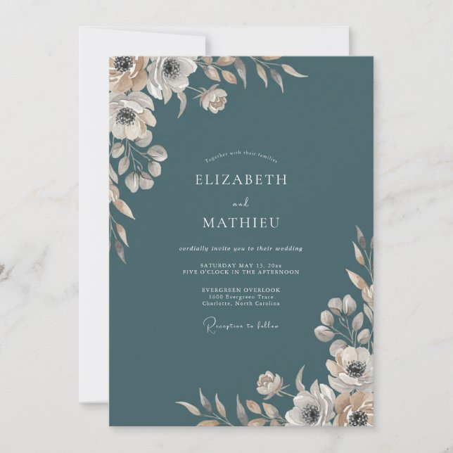 Invitation Mariage Fleur de Crème Pâle Ardoise (Devant)