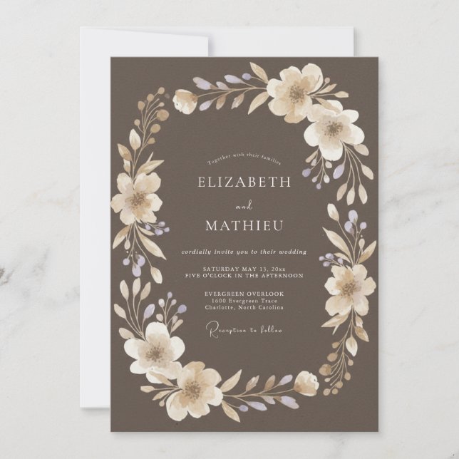 Invitation Mariage Fleur de Crème Taupe (Devant)