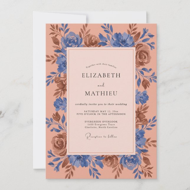 Invitation Mariage Fleur de Cuivre et Bleuet (Devant)