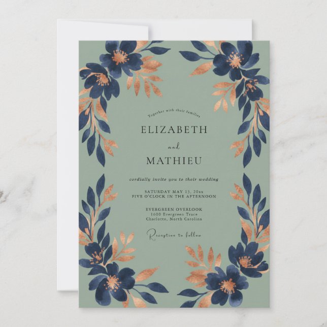 Invitation Mariage Fleur de Cuivre Indigo (Devant)