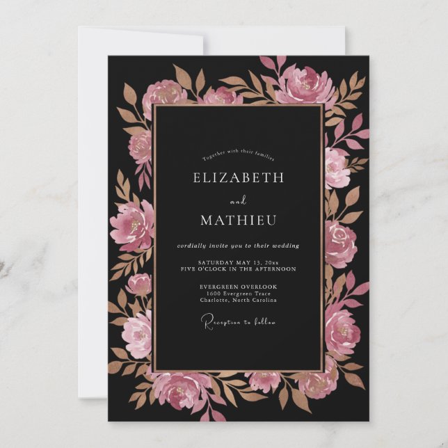 Invitation Mariage Fleur de Cuivre Noir (Devant)