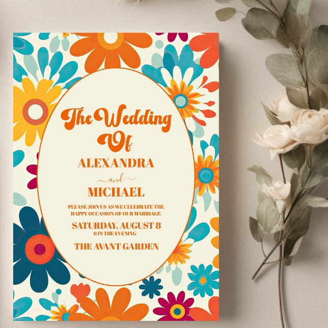 Invitation Mariage Fleur de Daisy Rétro Moderne des Années 70 (Créateur téléchargé)