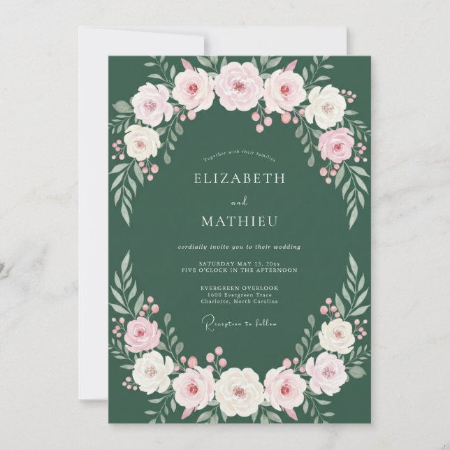 Invitation Mariage Fleur de Eucalyptus Rose Forest (Devant)