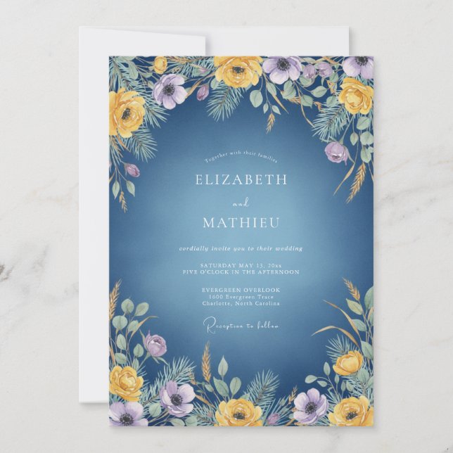 Invitation Mariage Fleur de Fauvette Améthyste Navy (Devant)