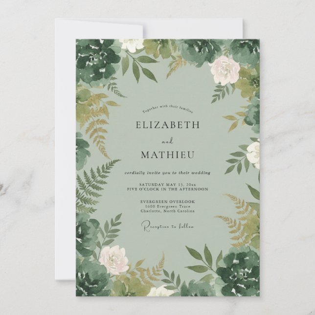 Invitation Mariage Fleur de Fernes en Céladon (Devant)