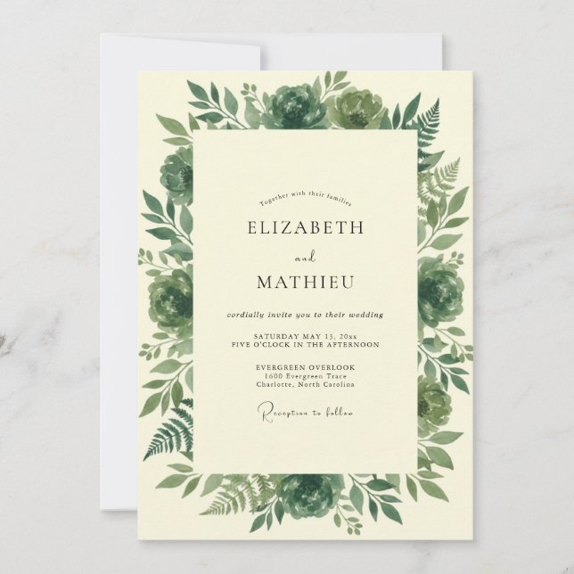 Invitation Mariage Fleur de Feuillage d'Olivier (Devant)