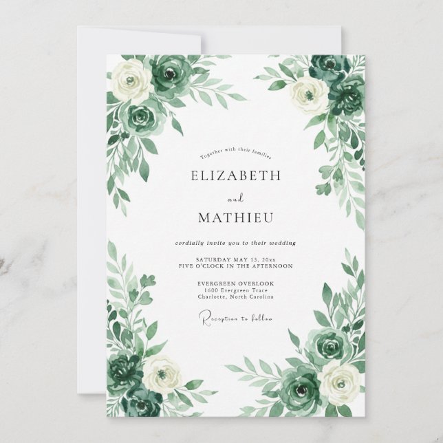 Invitation Mariage Fleur de Feuille d'Émeraude (Devant)