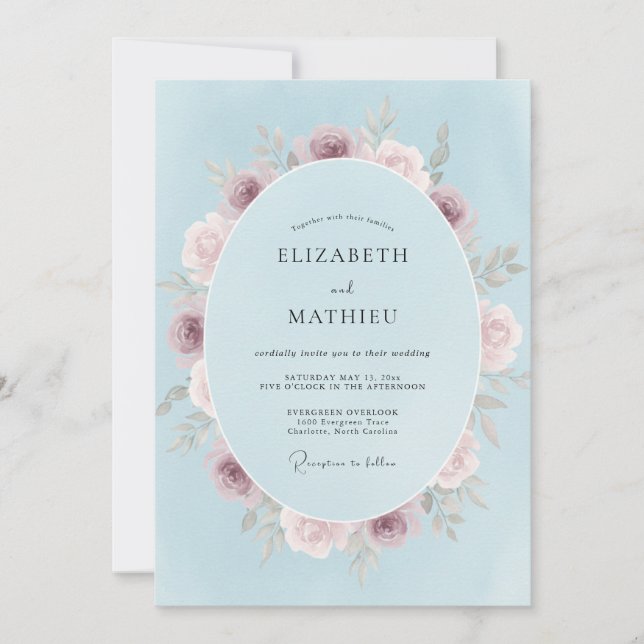 Invitation Mariage Fleur de Floraison Bleue (Devant)