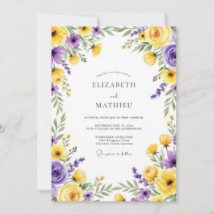 Invitation Mariage Fleur de Floraison Jaune Violet