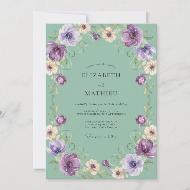 Invitation Mariage Fleur de Floraison Verte (Devant)