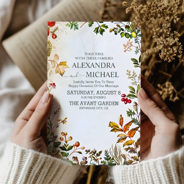 Invitation Mariage Fleur de Fougère Beige Vintage (Créateur téléchargé)