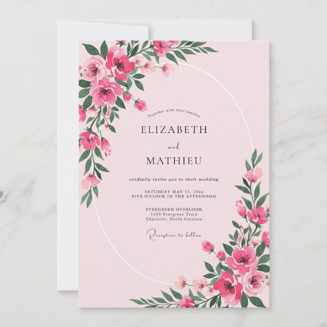 Invitation Mariage Fleur de Fuchsia (Devant)