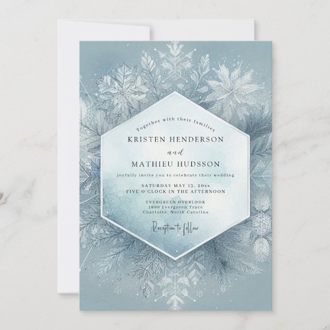 Invitation Mariage Fleur de Givre Bleu Ardoise (Devant)