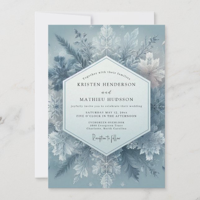 Invitation Mariage Fleur de Givre Bleu Ardoise (Devant)