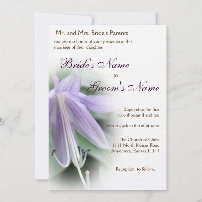 Invitation Mariage Fleur de Hosta Violette (Devant)