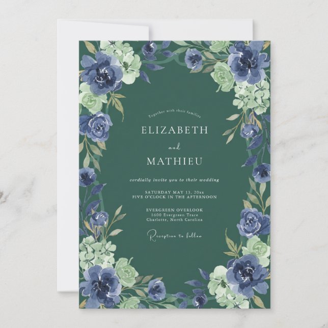 Invitation Mariage Fleur de Jade Indigo (Devant)
