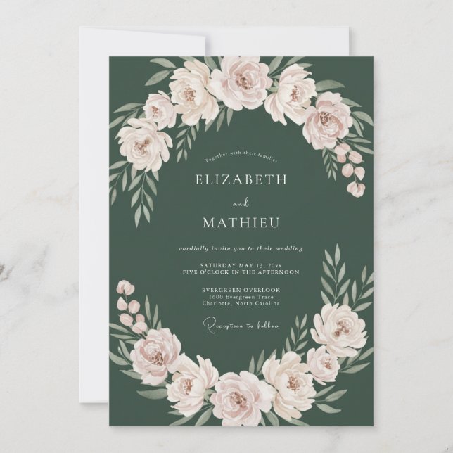 Invitation Mariage Fleur de Jade Sombre (Devant)