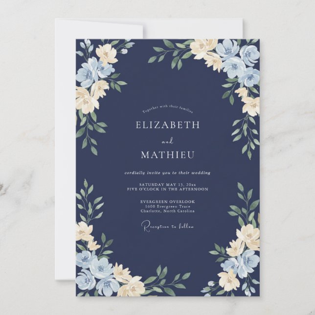 Invitation Mariage Fleur de la Nuit Azurée (Devant)