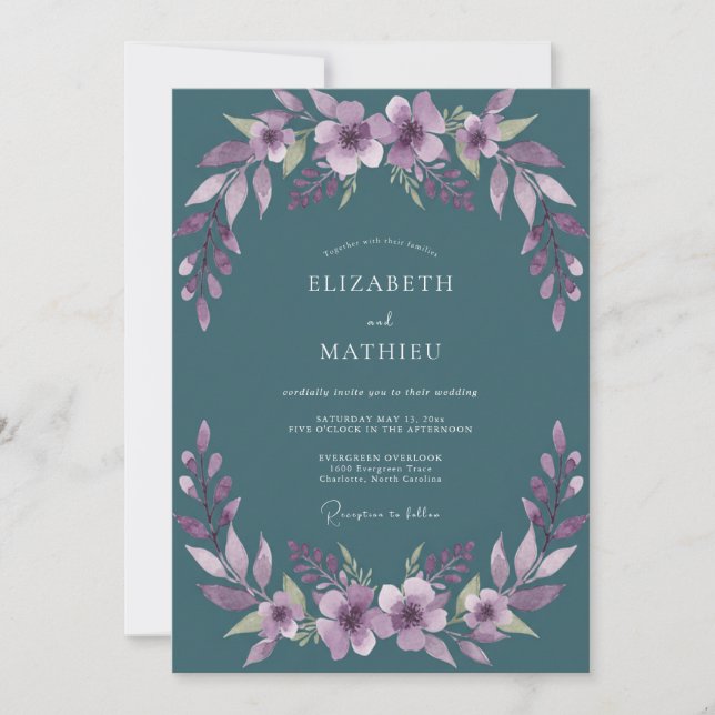 Invitation Mariage Fleur de la Passion Améthyste Sarcelle (Devant)