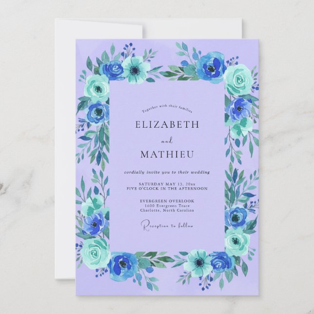 Invitation Mariage Fleur de la Passion Turquoise (Devant)