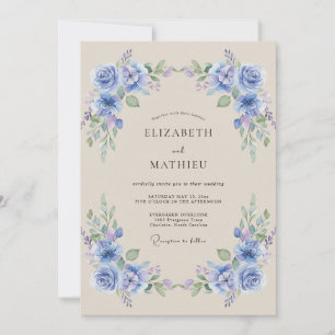 Invitation Mariage Fleur de Laurier Pervenche