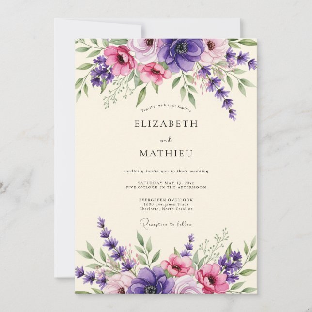 Invitation Mariage Fleur de Lavande Améthyste (Devant)