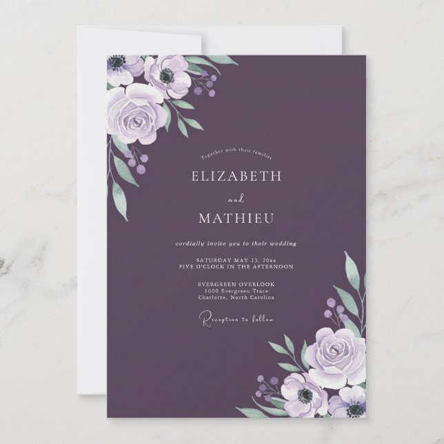 Invitation Mariage Fleur de Lavande Améthyste Sauvage (Devant)