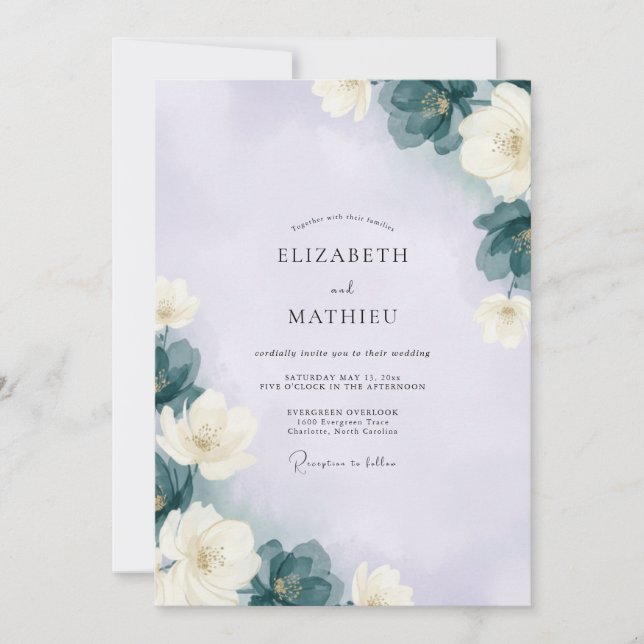 Invitation Mariage Fleur de Lavande Ardoise (Devant)