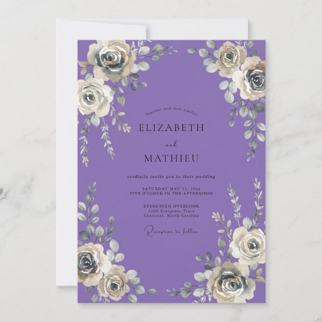 Invitation Mariage Fleur de Lavande Argentée (Devant)