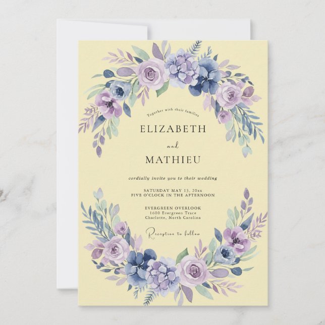 Invitation Mariage Fleur de Lavande au Beurre Crème (Devant)