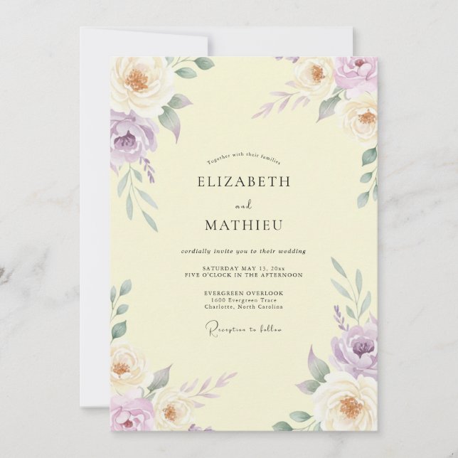 Invitation Mariage Fleur de Lavande Beurre Crème Pâle (Devant)