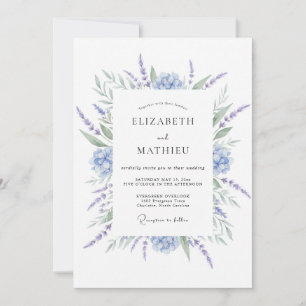 Invitation Mariage Fleur de Lavande Bleu Poussiéreux